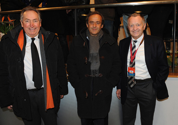 9. Gérard Houiller, Michel Platini et Jean-Michel Aulas, président de l’OL