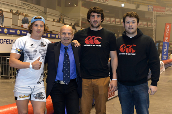 7. Béranger Taiele, Roland Genet, vice-président du Comité de Rugby du Lyonnais, Alexandre Valdant et Alexandre La Rizza
