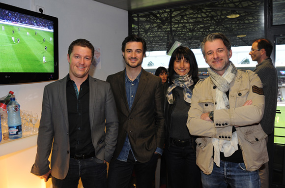 26. Mathieu Renaud (LOU Rugby), Maxime Levotre (Groupe Levotre), Anne-Marie Baezner (GL Events Exhibition) et Mathieu Viannay dans la loge GL Events