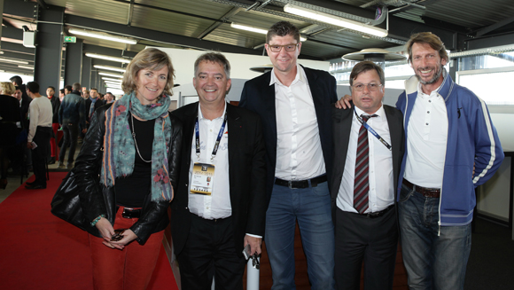 21. Blandine Vignon (CCI de Lyon), Guy Mathiolon (Serfim), Nicolas Forel, président du Lyon Basket Féminin, Franck Isaac-Sibille (LOU Rugby) et Stéphane Bellemin (MMIC) 