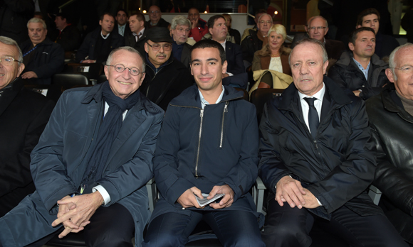 25. Jean-Michel Aulas, président de l’OL, Yann Cucherat, adjoint aux sports et Bernard Lacombe