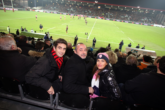 22. Yann Roubert, Président du LOU Rugby, Thomas Savare, président du stade Français et son épouse Sylvie