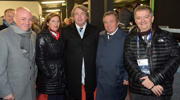 30. Yvan Pattet, président d’EM2C, Jacqueline Ginon, Francis Salagoty, président de l’Aviron Bayonnais, Olivier Ginon, président de GL Events et Guy Mathiolon, président de Serfim