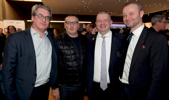 58. Maître Frédéric Gutton, Marc Jean (Le Progrès), Christophe Marguin, président des Toques Blanches Lyonnaises et Marco (Lyon People)