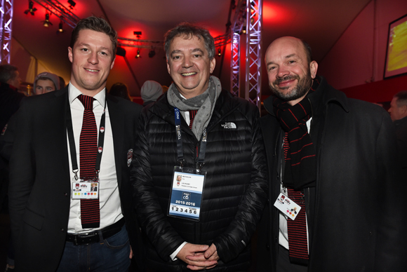 17. Mathieu Renaud (LOU Rugby), Guy Mathiolon, président de Serfim et Julien Bonnard (LOU Rugby)