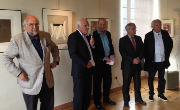 1. Gilles Alexandre, artiste, Bernard Deviller, président des Amis de la Maison Ravier, Jean Claude Gauthier, commissaire de l’exposition, Christian Rival, maire de Morestel, Jean-Marc Requien, artiste