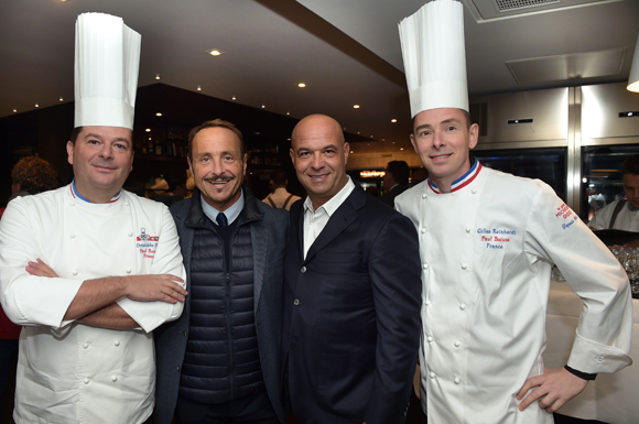 4. Le chef Christophe Muller, Vincent Ferniot (France 3), Jérôme Bocuse et le chef Gilles Reinhardt (Paul Bocuse)