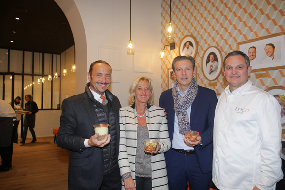 1. Vincent Ferniot, créateur du concept Boco, Marie Odile Fondeur, directrice du SIRHA, Pascal Blache, maire du 6ème et Yves Hunckler, fondateur de la franchise Boco