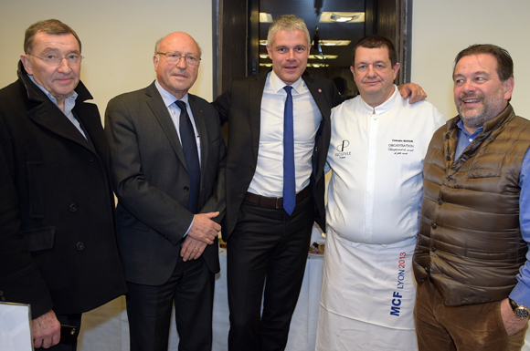 37. Antoine Westernann (Le Coq Rico), Gilbert Bouchet, sénateur-maire de Tain L’Hermitage, Laurent Wauquiez, président du Conseil Régional, Christophe Marguin et Michel Chapoutier