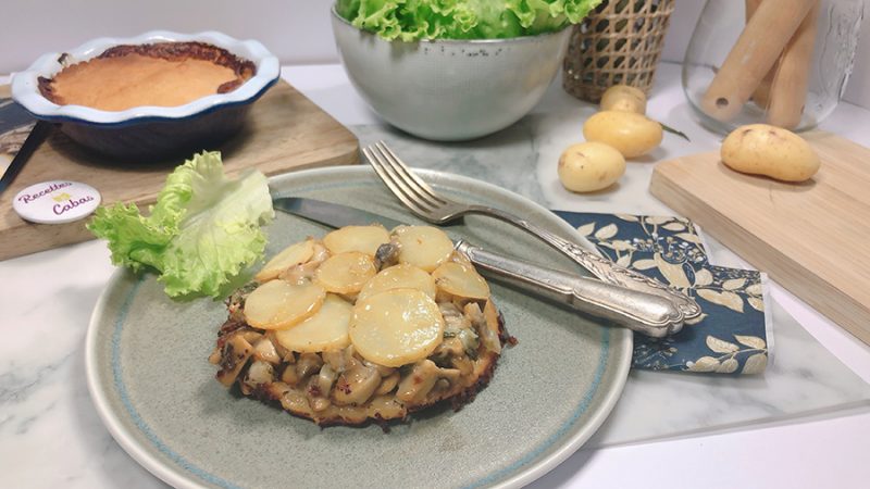 Tarte tatin de ratte, reblochon, champignons-salade