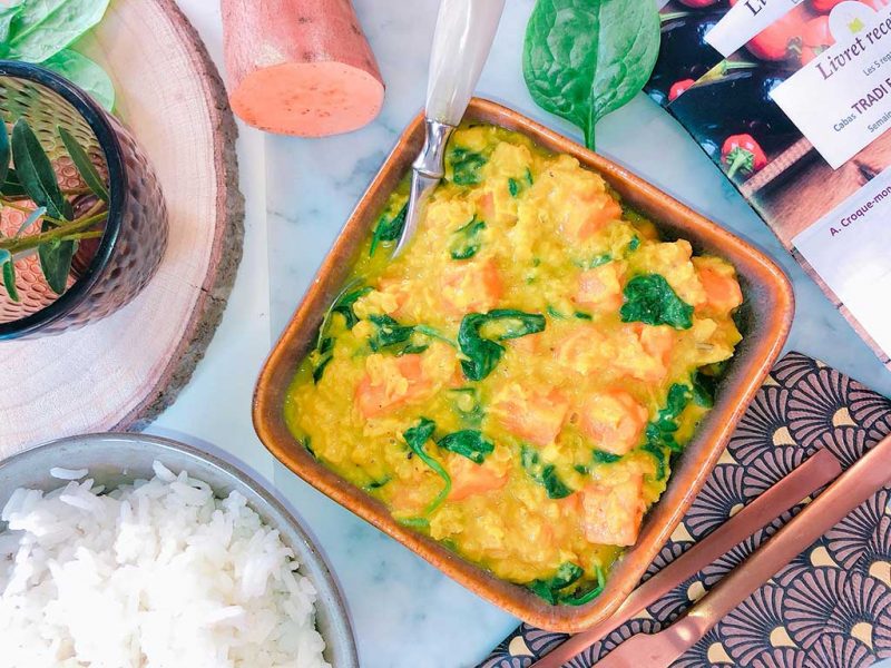 Curry de lentille corail aux épinards et patates douce