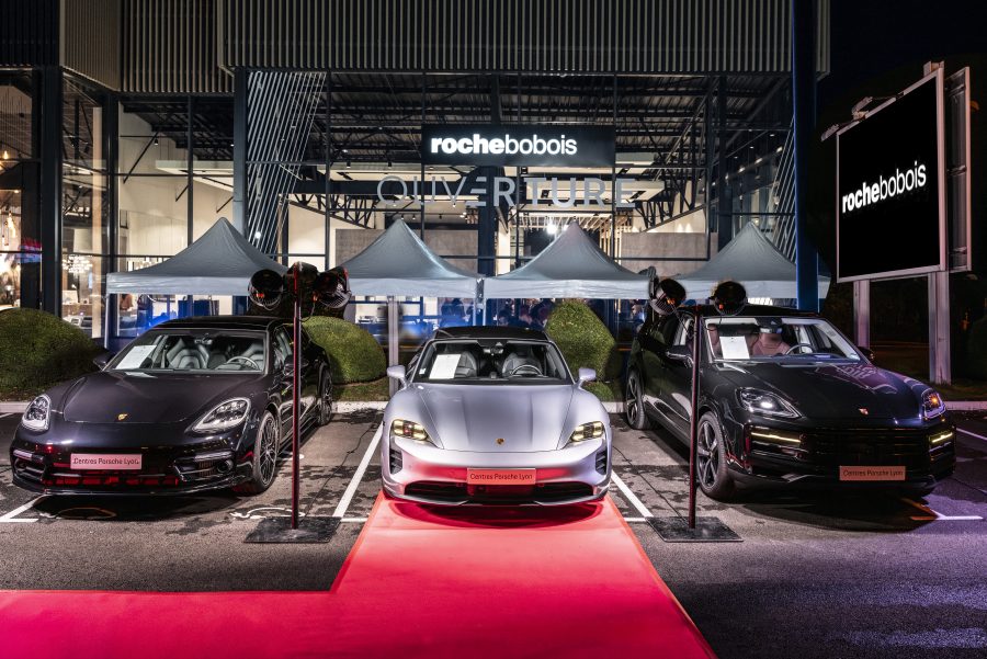 Près de Lyon. Inauguration du nouveau showroom Roche Bobois avec Porsche
